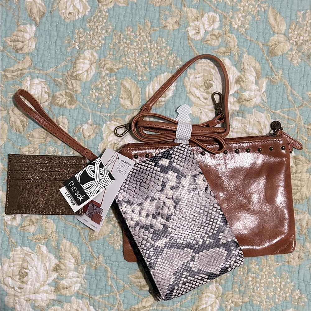 The Sak Brown and Snake Print Clutch Set